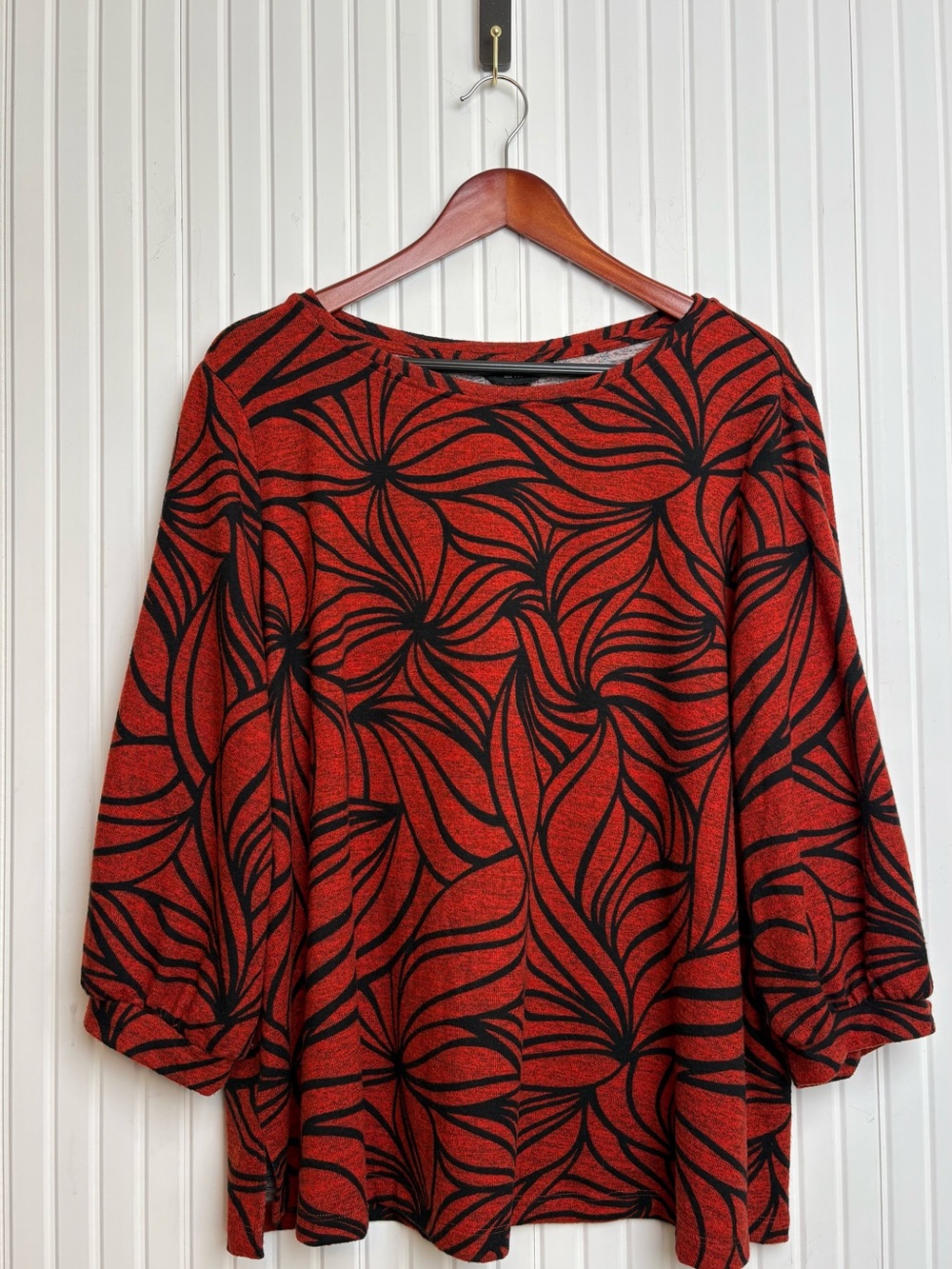 Ali Miles Tunic Top 1X Sweater 3/4 Sleeve Classic Abstract Knit